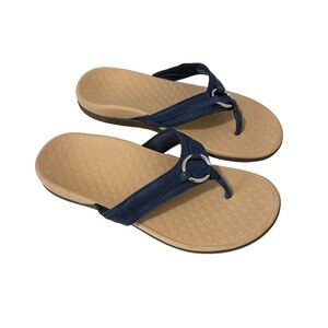 Vionic Women’s Size 9 Navy Blue Aloe T Strap Sandals Comfort Travel Neutral